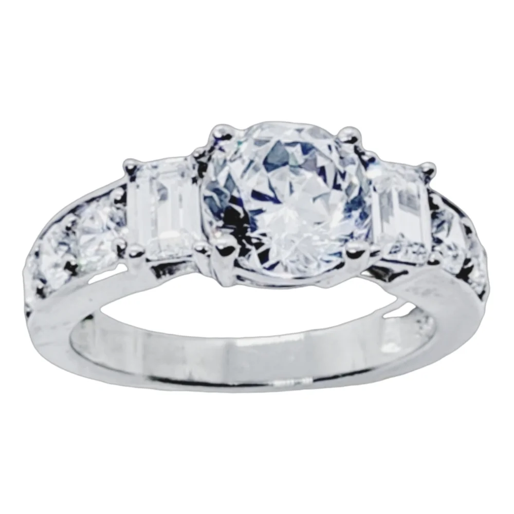 Sterling Silver Engagment Ring w/ Brilliant Round CZ Stones  Size 8 NWOT